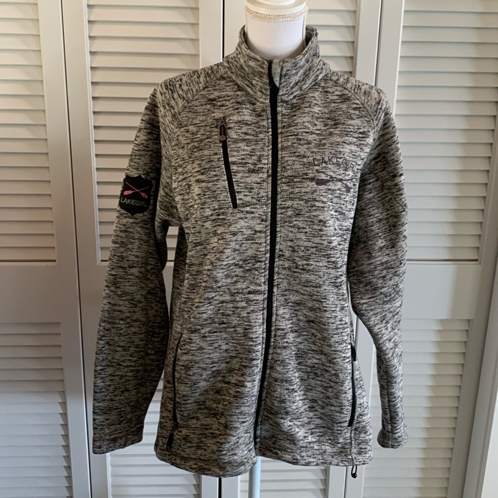 Lake Girl Zip Front Jacket Women’s Black White Marbled NWOT Knit Fleece Size XL